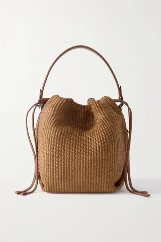 Brunello Cucinelli - Leather-trimmed Raffia Shoulder Bag - Brown
