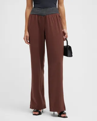 Ribbed V-Waist Wide-Leg Pants