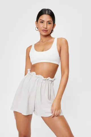 Nasty Gal Womens Linen Look Paperbag Waist Cover Up Beach Shorts