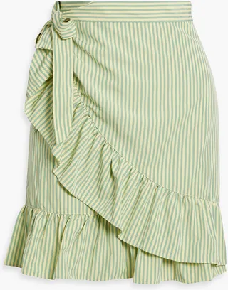 Sonny ruffled striped poplin mini wrap skirt