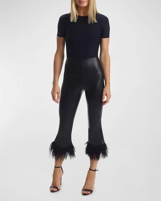 Faux-Leather Feathered Ankle Leggings