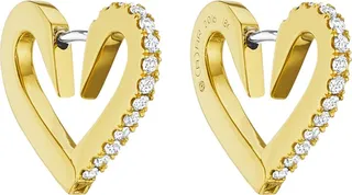 18k Gold Small Diamond Heart Hoop Earrings