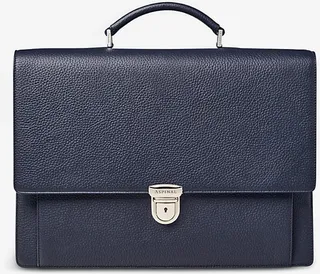 Womens Navy City Grained Leather Laptop Briefcase