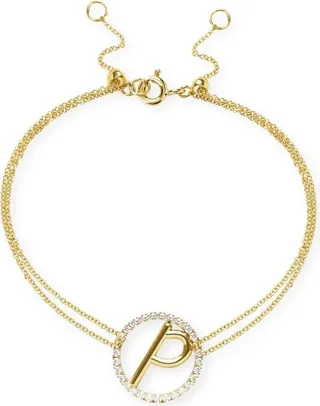 18kt yellow gold Love Letter P pavé diamond bracelet