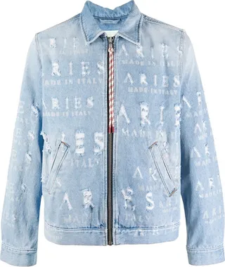 Destroyed zip-up denim jacket