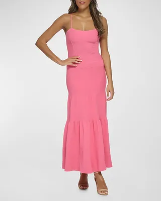 Ribbed A-Line Flounce Maxi Dress