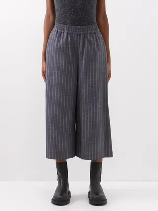 Cropped Pinstriped Wool-blend Trousers