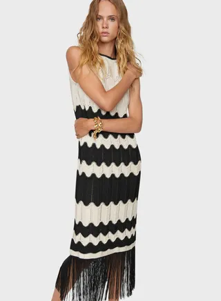 Color Block Fringe Hem Dress