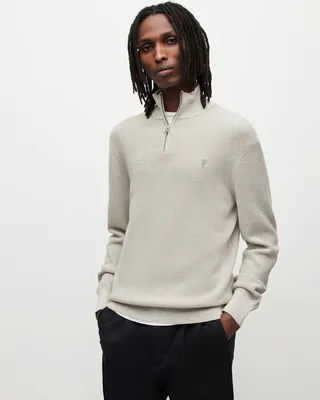 Aspen Zip Funnel Neck Sweater - Light Grey Marl