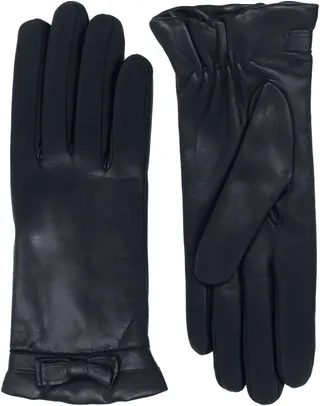 Women's Bow Cuff Cashmere Lined Lambskin Leather Gloves