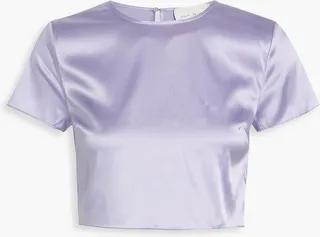 Cropped stretch-silk satin pajama top