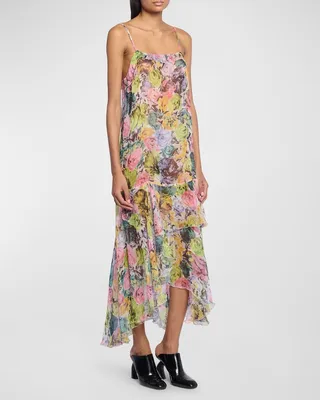 Dreya Floral-Print Flutter-Hem Maxi Dress