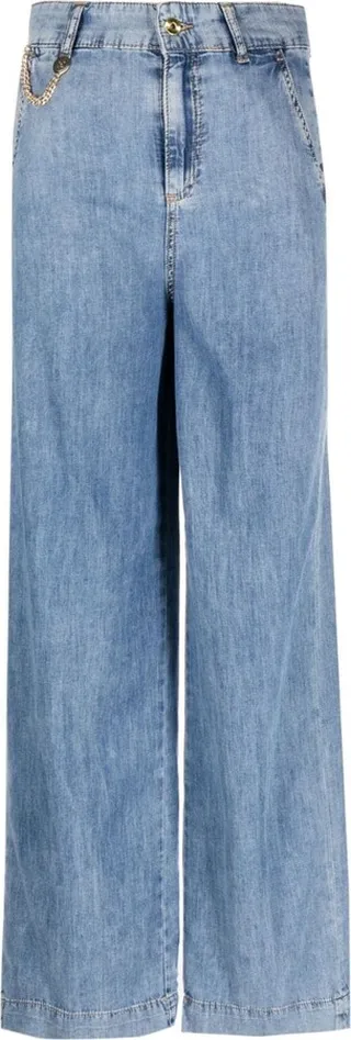 Chain-Link Detailing Wide-Leg Jeans