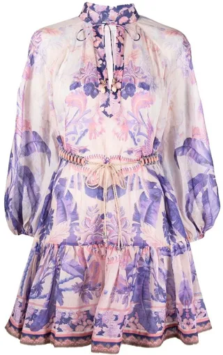 Graphic-Print Puff-Sleeve Dress