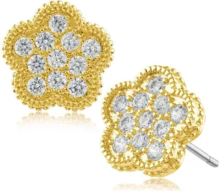 Pavé Cubic Zirconia Five Clover Stud Earrings