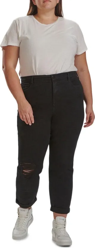 Womens High Rise Distressed Boyfriend Jeans