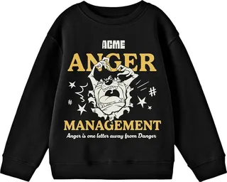 Looney Tunes ACME Anger Management Crew Neck Long Sleeve Black Boy’s Sweatshirt-XS