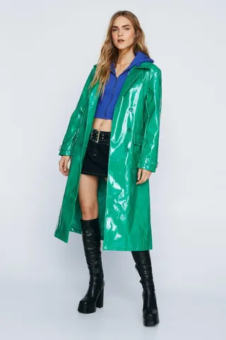 Nasty Gal Womens Longline Vinyl Trench Coat