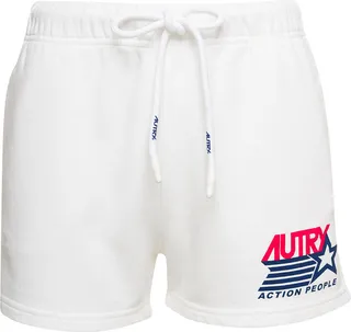 White Sport Shorts With Drawstring And Logo Print White In Cotton Woman