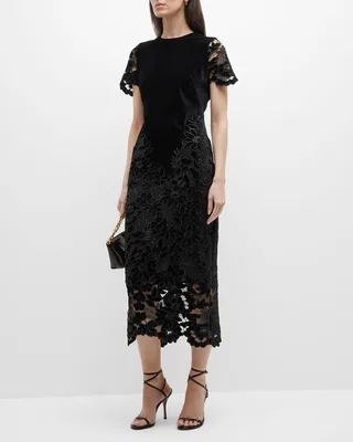 Velvet Lace Sheath Midi Dress