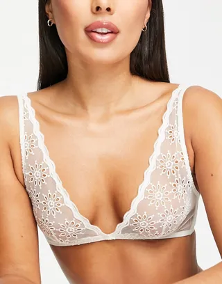 & Other Stories triangle bra with daisy embroidery in ivory