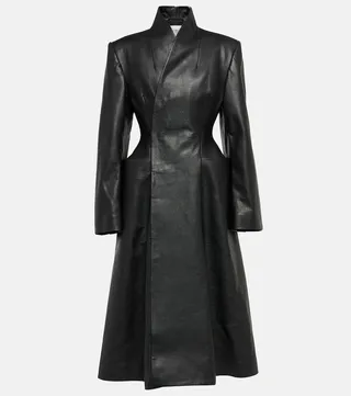 Flare hourglass leather midi coat
