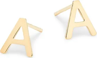 14K Yellow Gold 'A' Initial Earrings