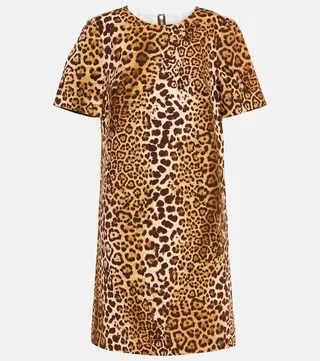 Leopard-print cotton-blend minidress