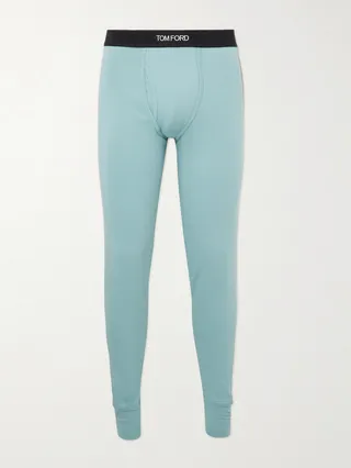 Grosgrain-Trimmed Stretch-Cotton Jersey Long Johns