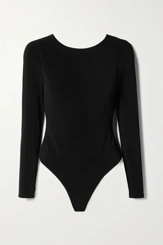 Alice + Olivia - Marcella Open-back Chain-embellished Stretch-jersey Thong Bodysuit - Black
