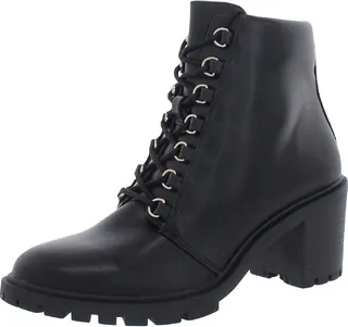 Buffey Womens Faux Leather Ankle Combat & Lace-up Boots