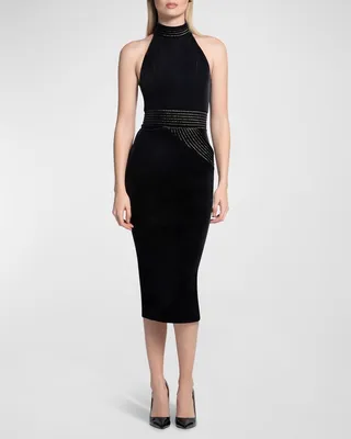 The Portrait Velvet High-Neck Midi Dress