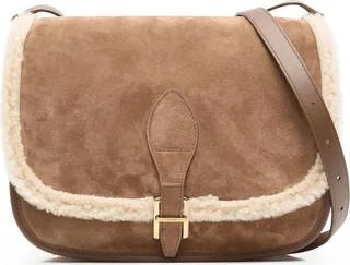 Shearling-Trim Crossbody Bag