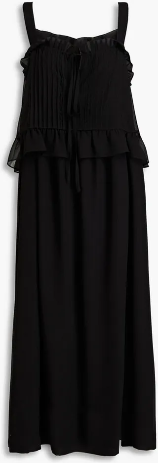 Ruffled pintucked chiffon midi dress