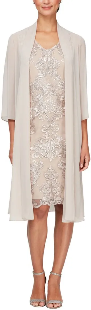 Embroidered V-Neck Sheath Dress