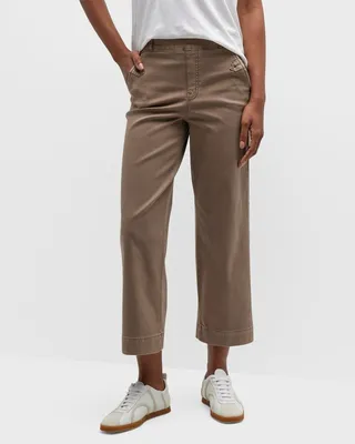 Stretch Twill Cropped Wide-Leg Pants