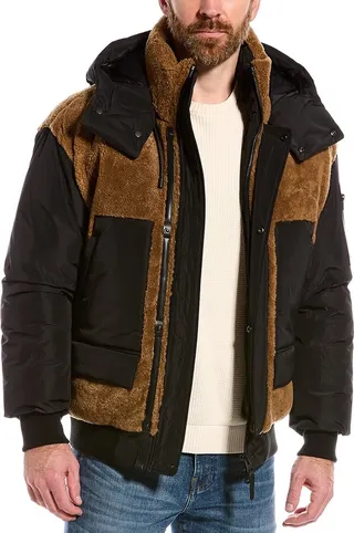 Mackage Viggo Leather-Trim Down Bomber Jacket