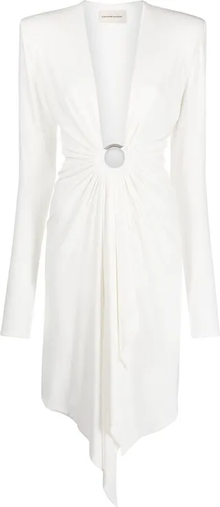 Asymmetric-Hem Plunging Midi Dress