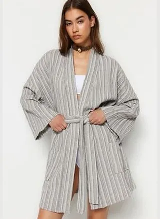 Mini Woven Kimono & Kaftan with Brown Belt TBESS23KM00081