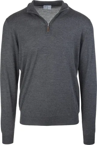 Man Half-zip Favonio Pullover In Dark Grey Silk And Cashmere