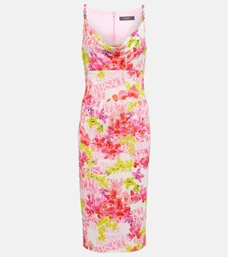 Logo floral crepe midi dress