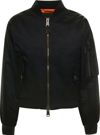 Black Bomber Jacket With Pockets And Logo Patch In Polyamide Woman