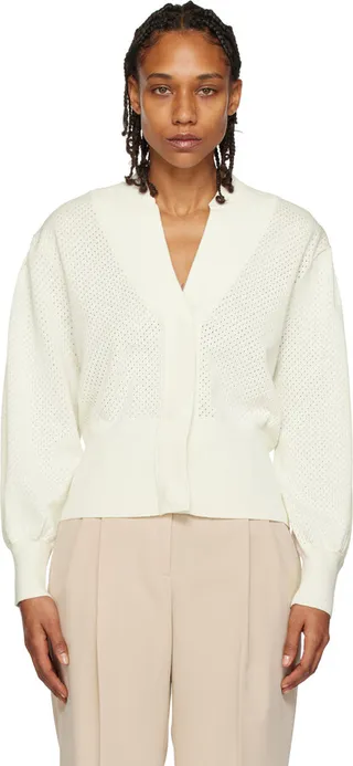 BOSS Off-White V-Neck Cardigan
