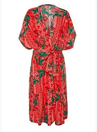 Maxi Woven Kimono & Kaftan with Floral Pattern Belt TBESS23KM00068