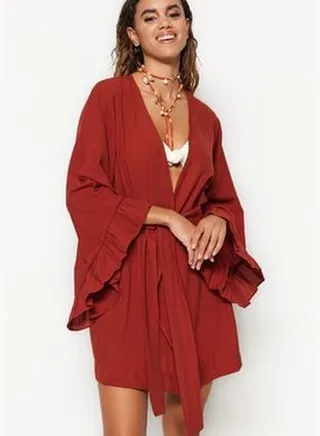 Mini Woven Flywheel Kimono&Caftan with Cinnamon Belt