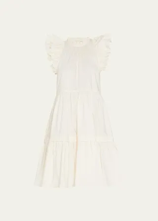 Tiered Ruffle Poplin Midi Dress