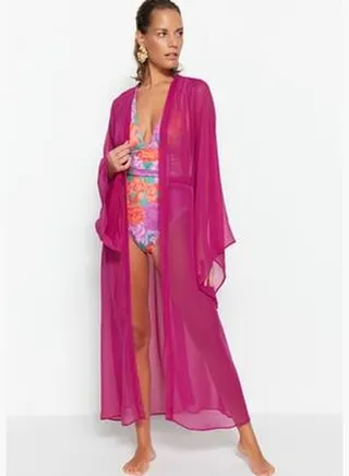 Maxi Woven Kimono & Kaftan with Fuchsia Belt TBESS23KM00029