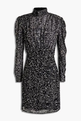 Acia gathered printed metallic fil coupé georgette mini dress
