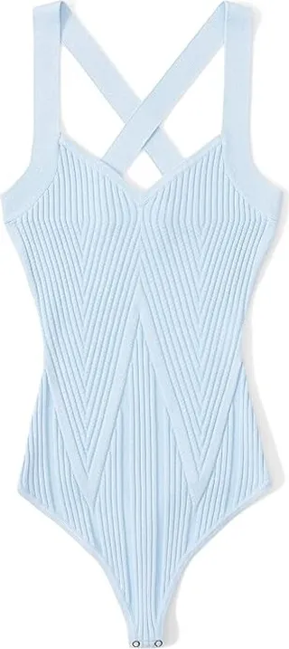 Abercrombie & Fitch Glossy Rib Crossback Bodysuit (Light Blue) Women's Jumpsuit & Rompers One Piece