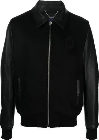 Leather-Panel Varsity Bomber Jacket